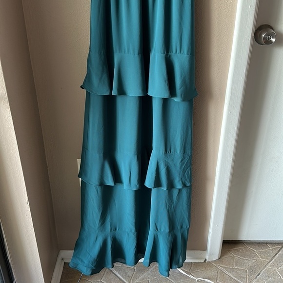 NWT WAYF Tiered Teal Green Ruffle Maxi Dress - Picture 5 of 11